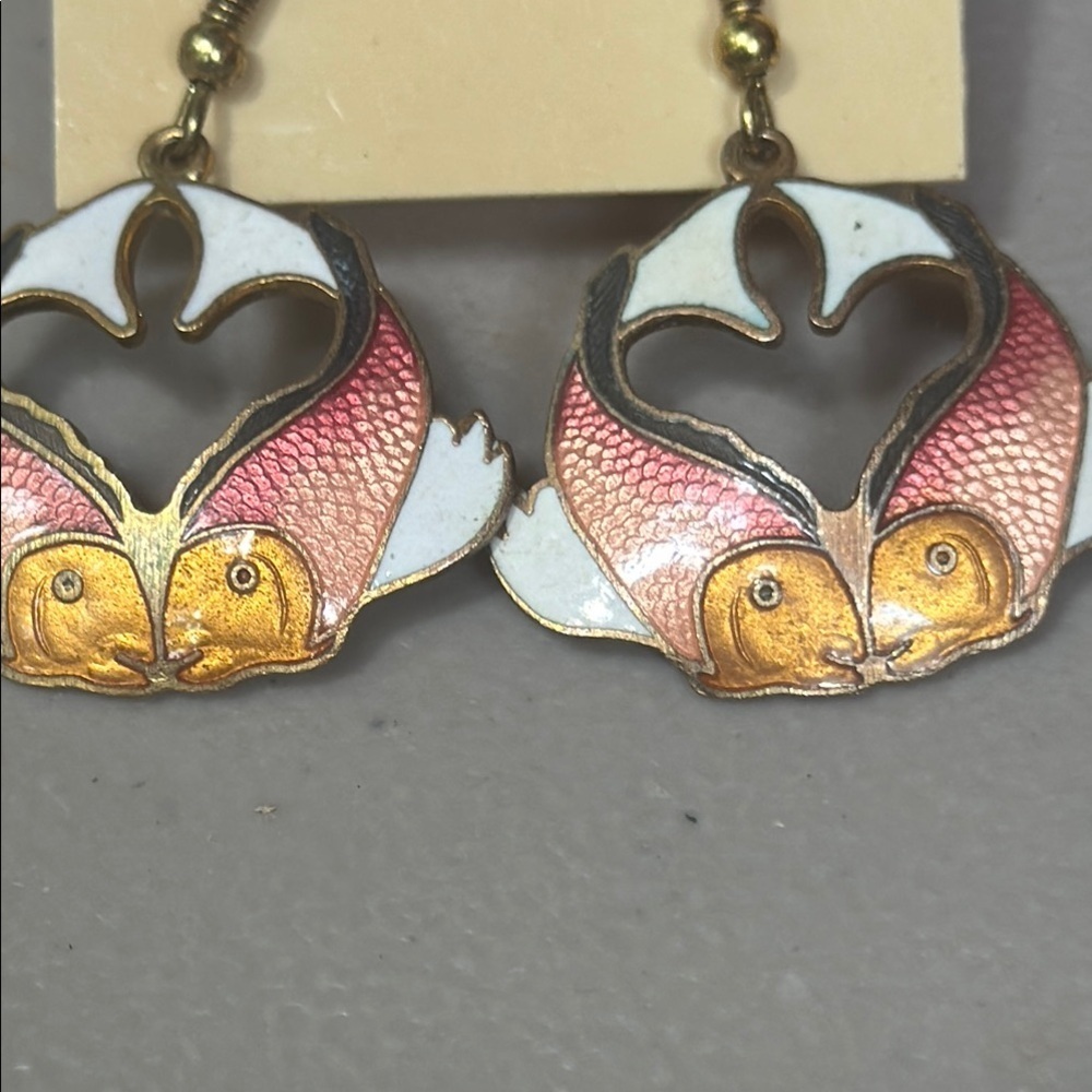 Cloisonné koi Fish Earrings - Pink and Gold - Picture 3 of 4